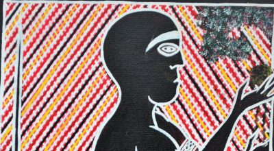 indigenous painting by Yolngu man of sugarbag man from aboriginal history of Gove Arnhem land